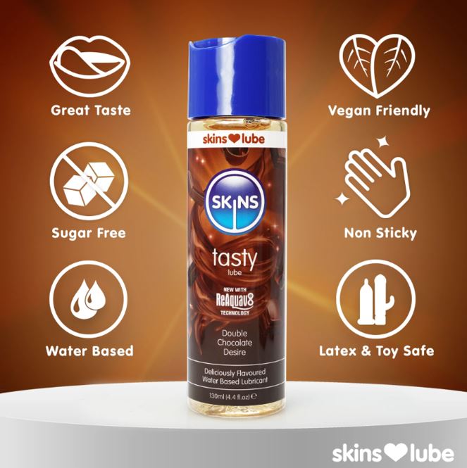 Skins Double Chocolate Desire Water-Based Lubricant 130ml | Flavoured Lube | Skins | Bodyjoys