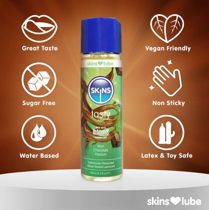 Skins Mint Chocolate Passion Water-Based Lubricant 130ml | Flavoured Lube | Skins | Bodyjoys