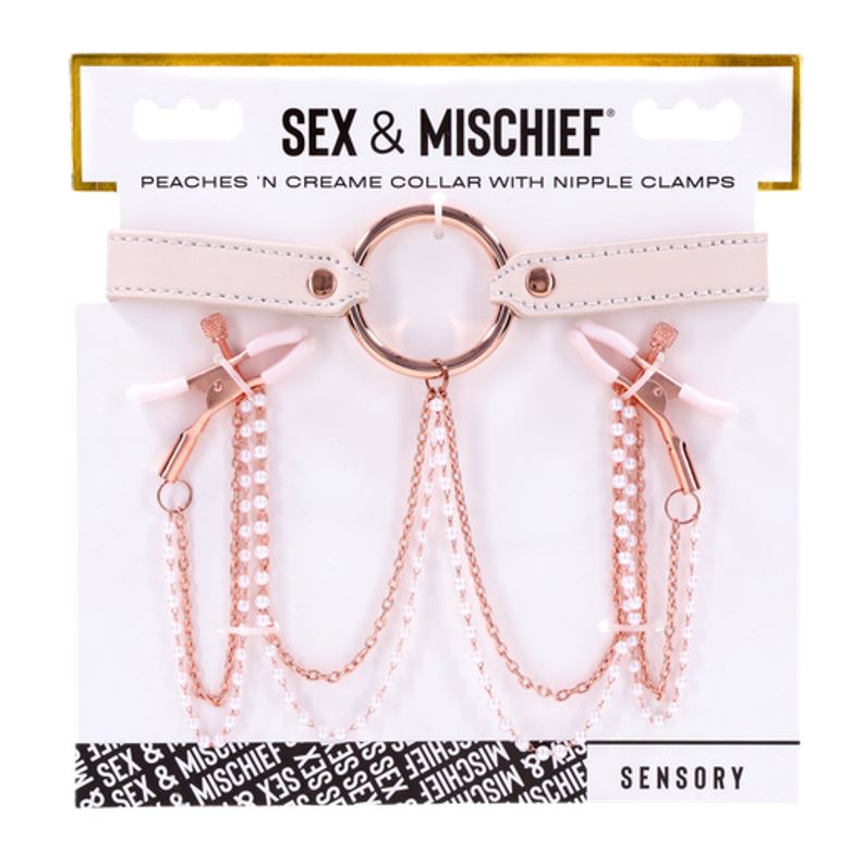 Sex And Mischief Bondage Collar With Nipple Clamps Pink | Nipple Clamps | Sportsheets | Bodyjoys