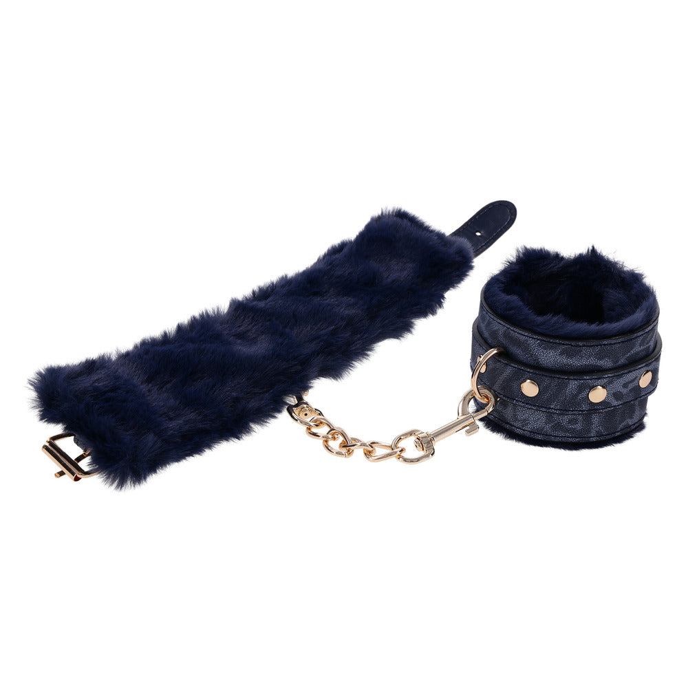 Sportsheets Cougar Faux Fur Handcuffs Navy