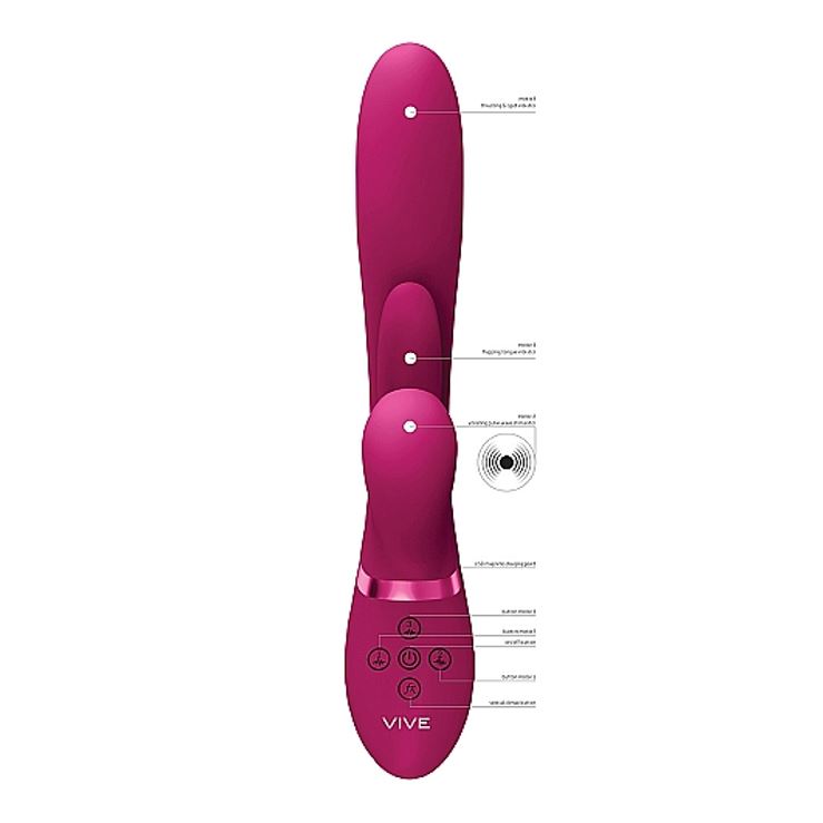 Vive Kura Thrusting Triple-Action G-Spot And Clit Stimulator Pink | Thrusting Vibrator | Shots Toys | Bodyjoys