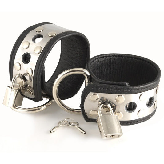 Leather Wrist Cuffs With Metal And Padlocks | Bondage Handcuffs | Rimba | Bodyjoys