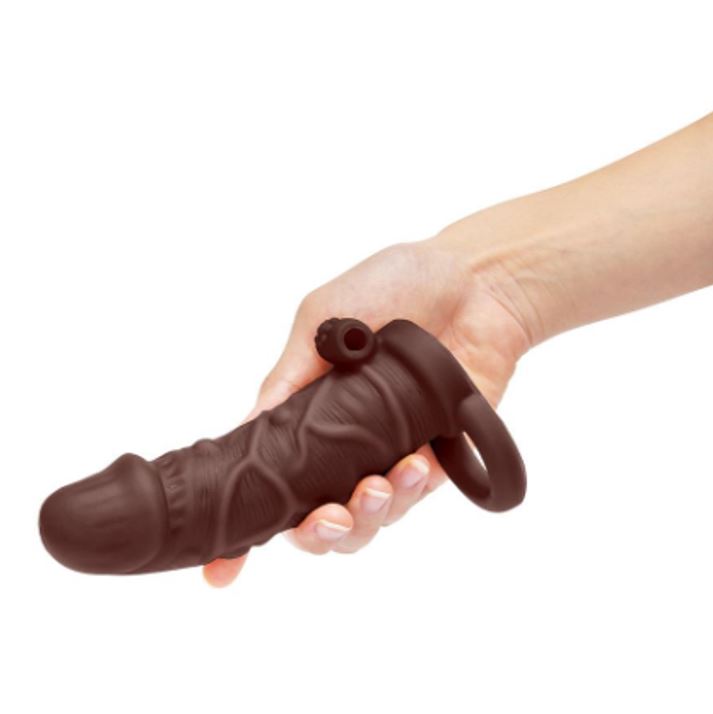 Size Up Vibrating 1 Inch Realistic Penis Extender Dark Tan | Penis Sheath | Size Up | Bodyjoys