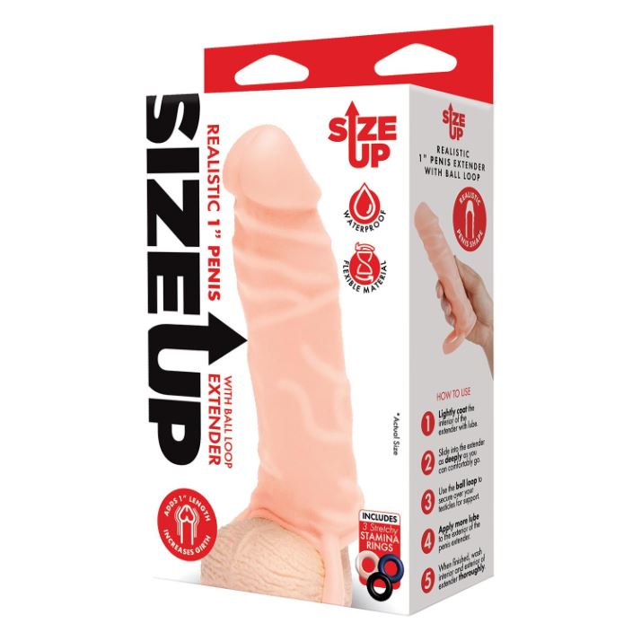 Size Up Realistic 1 Inch Penis Extender With Ball Loop Flesh | Penis Sheath | Size Up | Bodyjoys