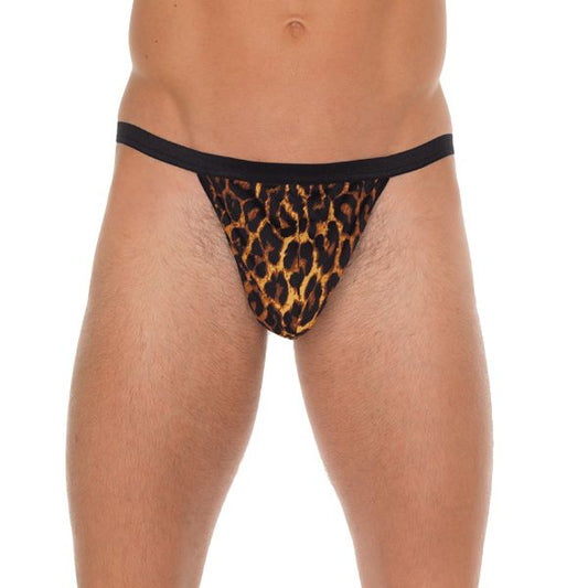 Mens Black G-String With Leopard Print Pouch | Sexy Male Underwear | Rimba | Bodyjoys