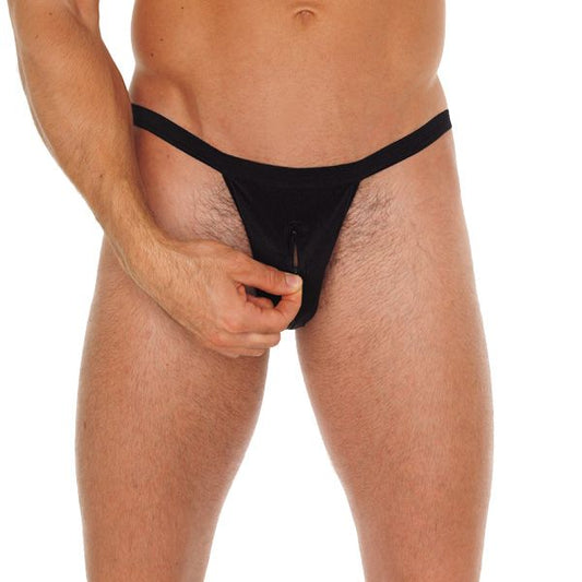 Mens Black Pouch G-String With Zipper | Sexy Male Underwear | Rimba | Bodyjoys