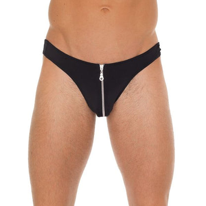 Mens Black G-String With Zipper On Pouch | Sexy Male Underwear | Rimba | Bodyjoys
