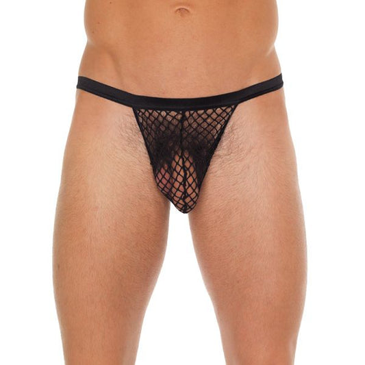 Mens Black G-String With Black Net Pouch | Sexy Male Underwear | Rimba | Bodyjoys