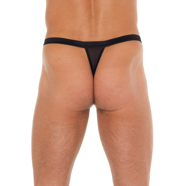 Mens Black G-String With Black Straps To Animal Print Pouch | Sexy Male Underwear | Rimba | Bodyjoys