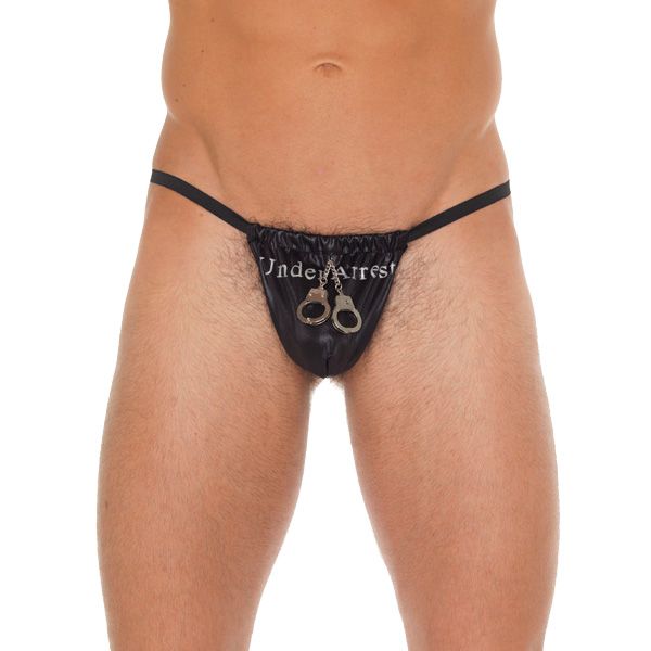 Mens Black G-String With Handcuff Pouch | Sexy Male Underwear | Rimba | Bodyjoys