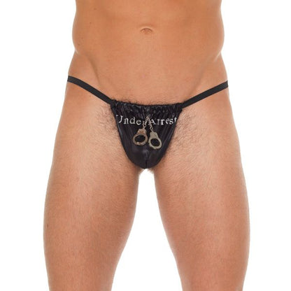 Mens Black G-String With Handcuff Pouch | Sexy Male Underwear | Rimba | Bodyjoys