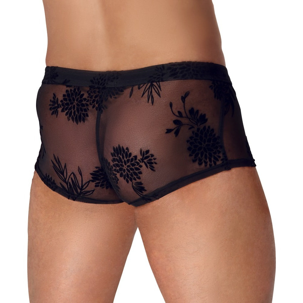 Noir Flora Flock Shorts Sheer Black | Sexy Male Underwear | Noir Handmade | Bodyjoys