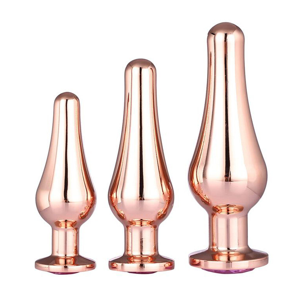 Gleaming Butt Plug Set Rose Gold 3 Pieces | Jewelled Butt Plug | Dream Toys | Bodyjoys