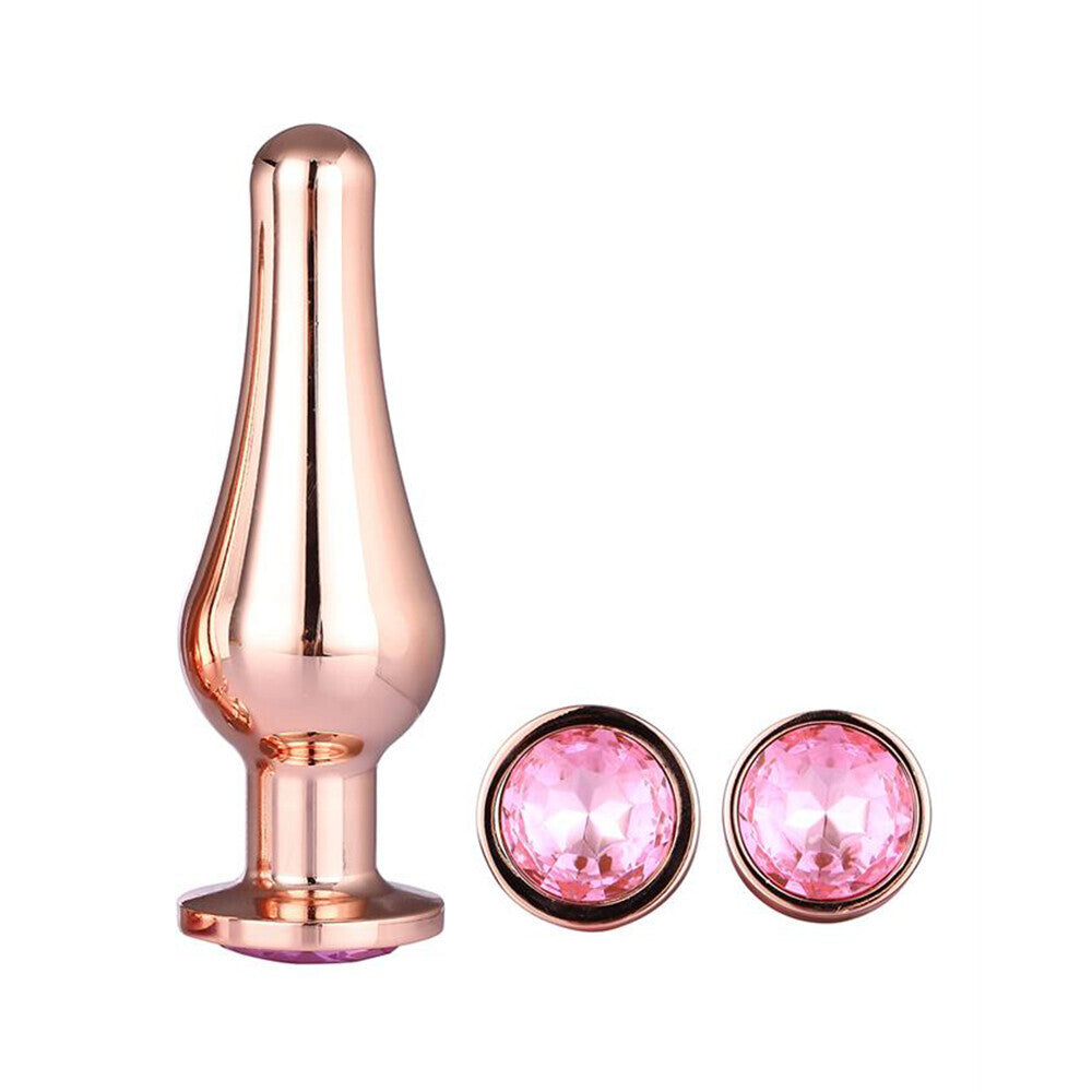 Gleaming Butt Plug Set Rose Gold 3 Pieces | Jewelled Butt Plug | Dream Toys | Bodyjoys