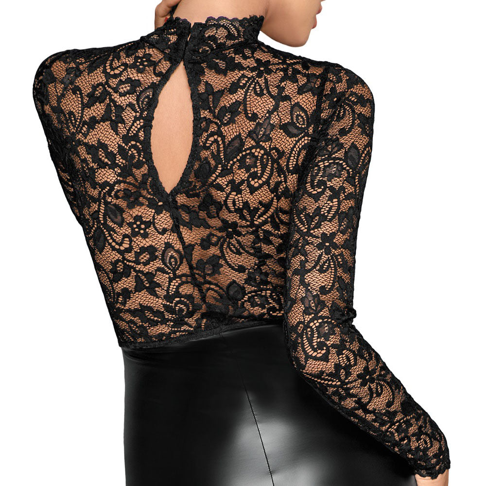 Noir Black Lace And Wet-Look Pencil Dress | Sexy Dress | Noir Handmade | Bodyjoys
