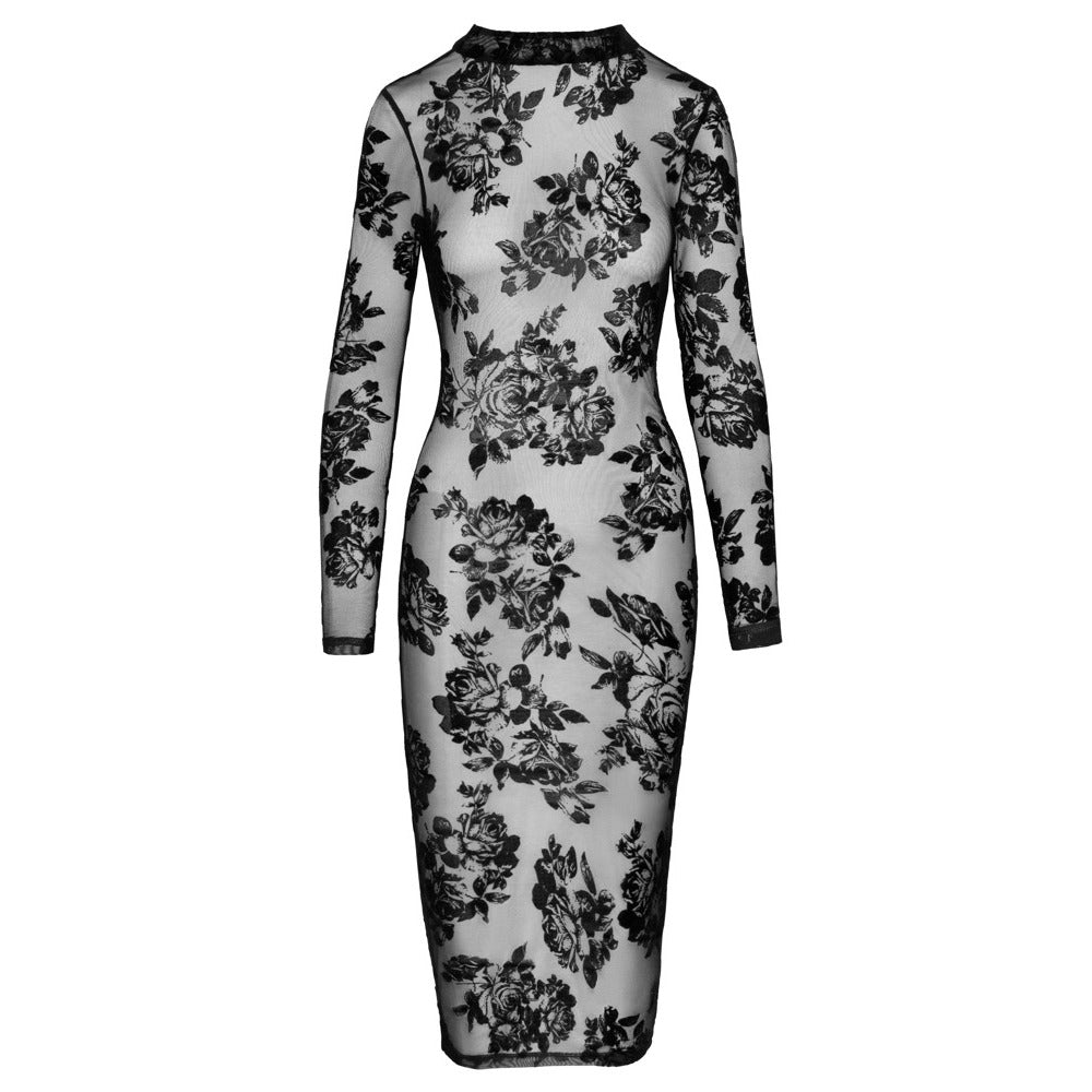 Noir Tight Fitting Floral Transparent Dress | Sexy Dress | Noir Handmade | Bodyjoys