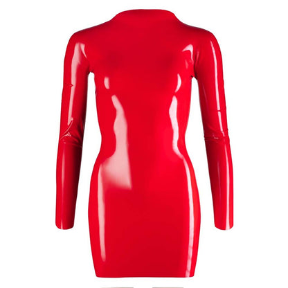 Late X Zip Up Latex Mini Dress With Long Sleeves Red | Latex Outfit | Late X | Bodyjoys