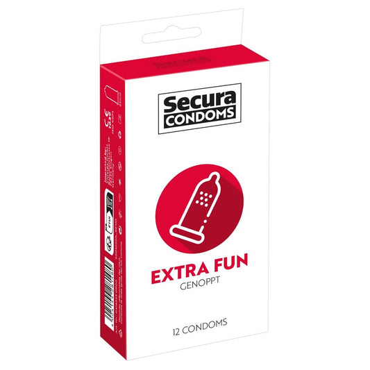 Secura Extra Fun Condoms 12 Pack | Ribbed Condom | Secura Condoms | Bodyjoys