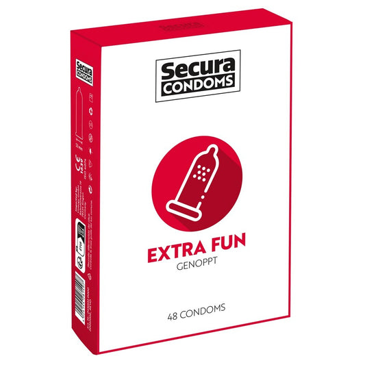 Secura Extra Fun Condoms 48 Pack | Ribbed Condom | Secura Condoms | Bodyjoys