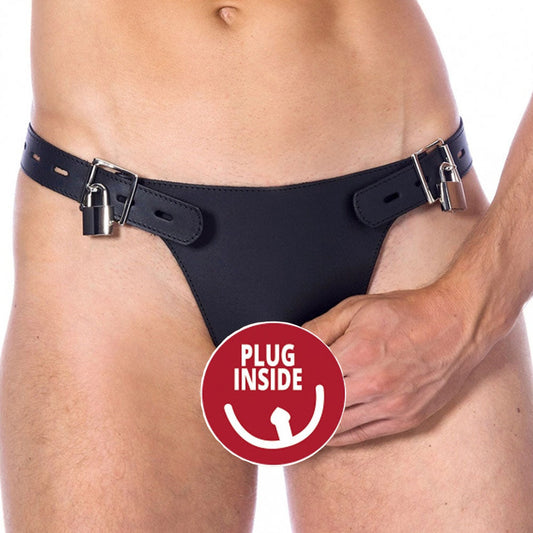 Double Leather Brief With Penis Hold And Dildo | Male Fetish Wear | Rimba | Bodyjoys