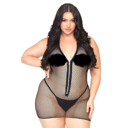 Leg Avenue Fishnet Zip Up Dress Plus Size 14 To 18 | Sexy Dress | Leg Avenue Lingerie | Bodyjoys