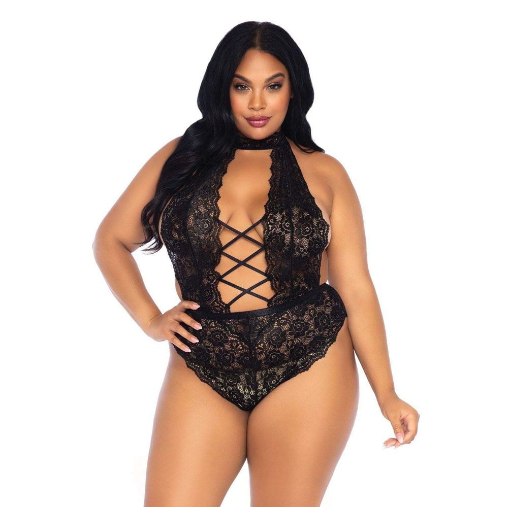 Leg Avenue Floral Lace Crotchless Teddy Black Plus Size 14 To 18 | Bodies & Teddies | Leg Avenue Lingerie | Bodyjoys