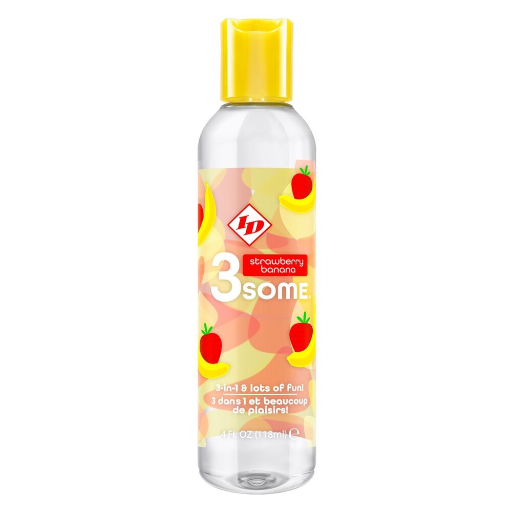 ID 3some Strawberry Banana Flavoured 3-In-1 Lubricant 118ml | Flavoured Lube | ID Lubricants | Bodyjoys
