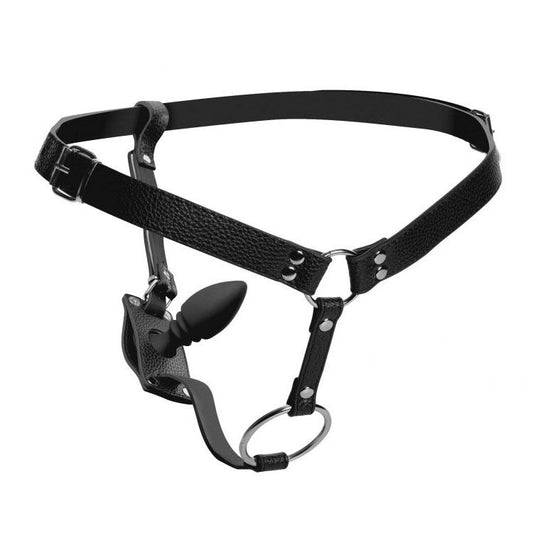 XR Strict Male Cock Ring Harness with Silicone Anal Plug | Cock Strap | Strict Leather | Bodyjoys