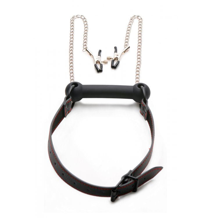 Silicone Bit Gag With Nipple Clamps | Bondage Gag | XR Brands | Bodyjoys