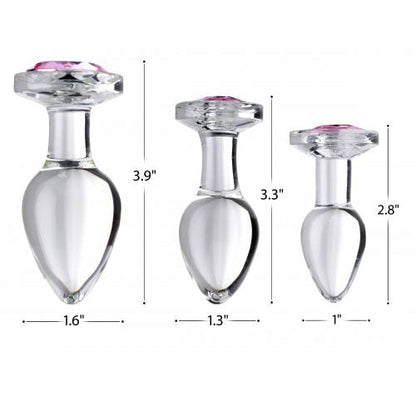 Gem Glass Anal Plug Set Pink 3 Pieces | Butt Plug Set | XR Brands | Bodyjoys