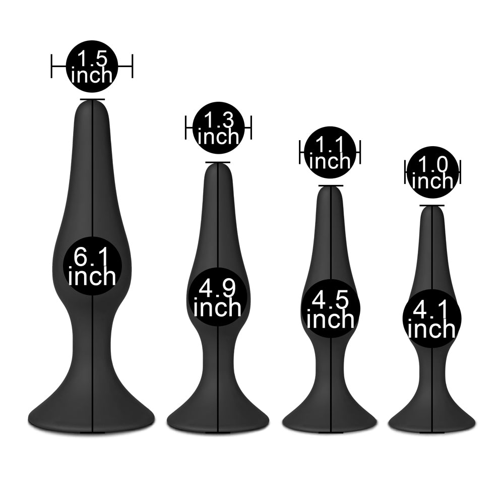 Slim Silicone Butt Plug Set 4 Pieces Black | Butt Plug Set | Various brands | Bodyjoys