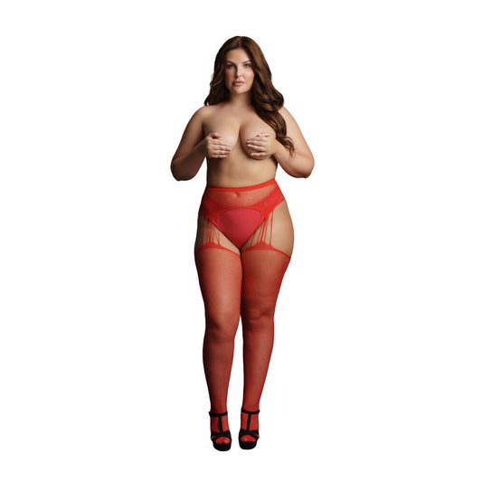 Le Desir Suspender Rhinestone Pantyhose Red Size 14 To 20 | Sexy Stockings | Shots Toys | Bodyjoys