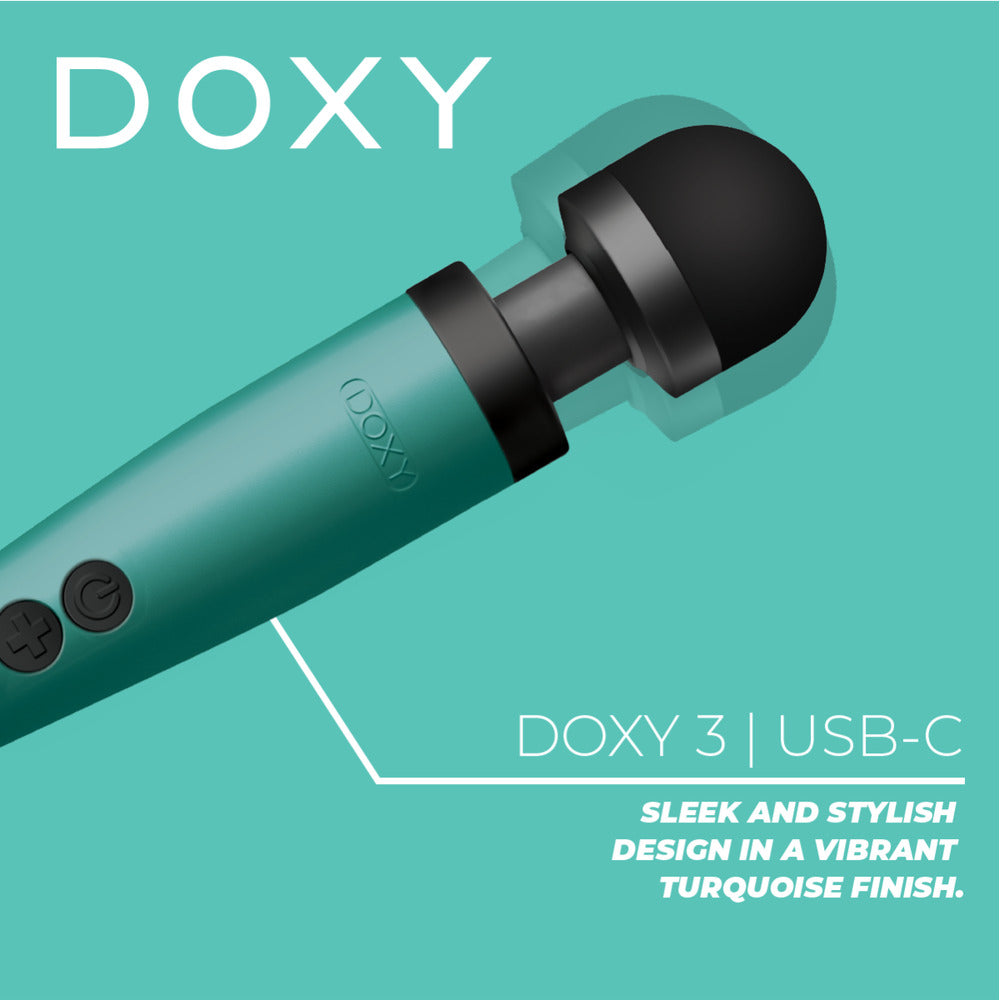 Doxy 3 USB-C Powered Wand Massager Turquoise | Massage Wand Vibrator | Doxy | Bodyjoys