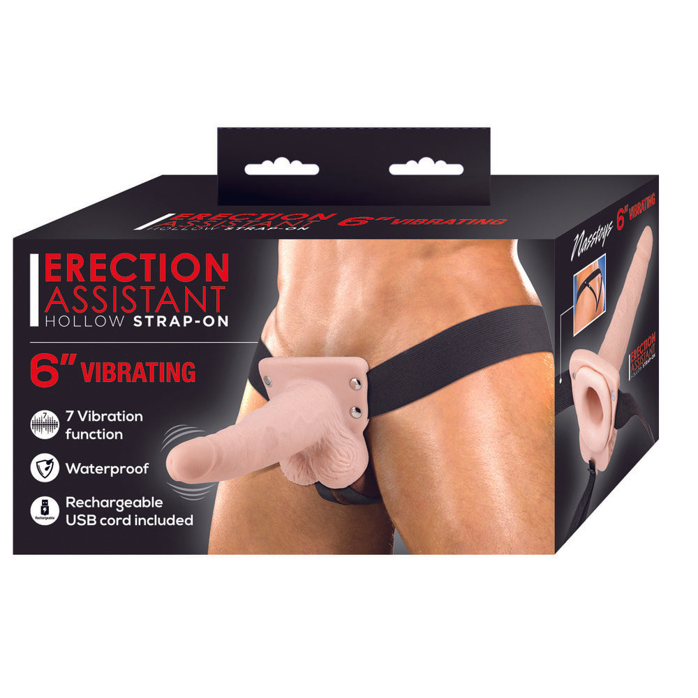 Erection Assistant Hollow Vibrating Strap-On 6 Inch Flesh Pink | Hollow Strap-On | Nasstoys | Bodyjoys