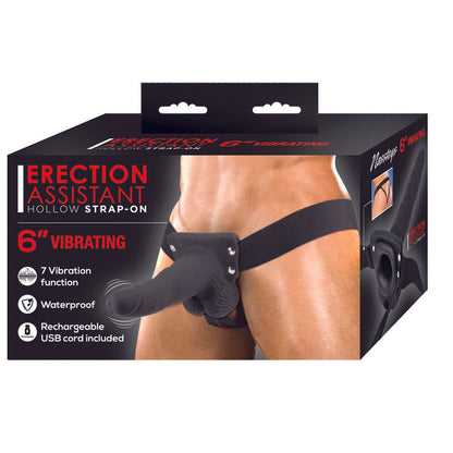 Erection Assistant Hollow Vibrating Strap-On 6 Inch Black | Hollow Strap-On | Nasstoys | Bodyjoys