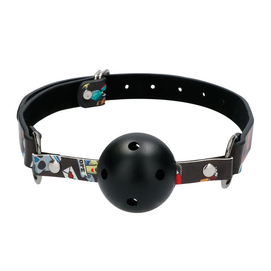 Ouch Breathable Ball Gag With Printed Leather Straps | Bondage Gag | Shots Toys | Bodyjoys