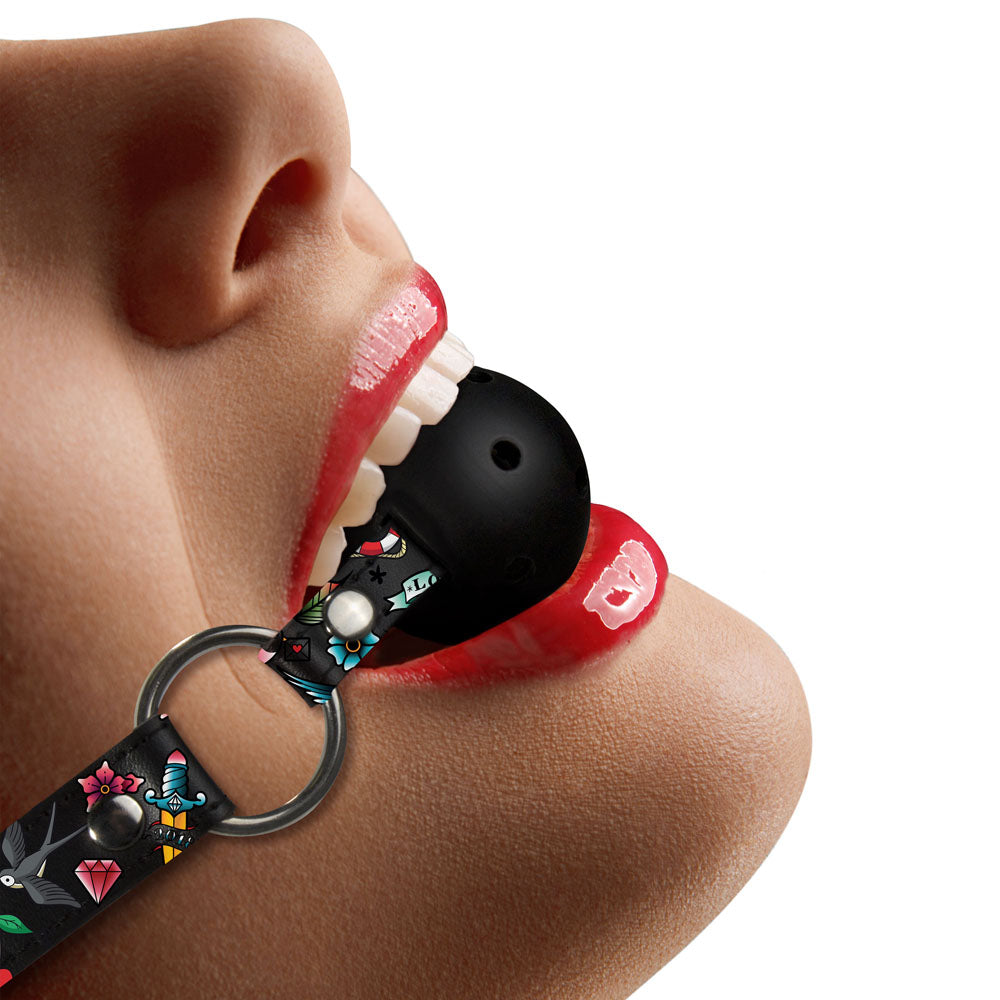 Ouch Breathable Ball Gag With Printed Leather Straps | Bondage Gag | Shots Toys | Bodyjoys