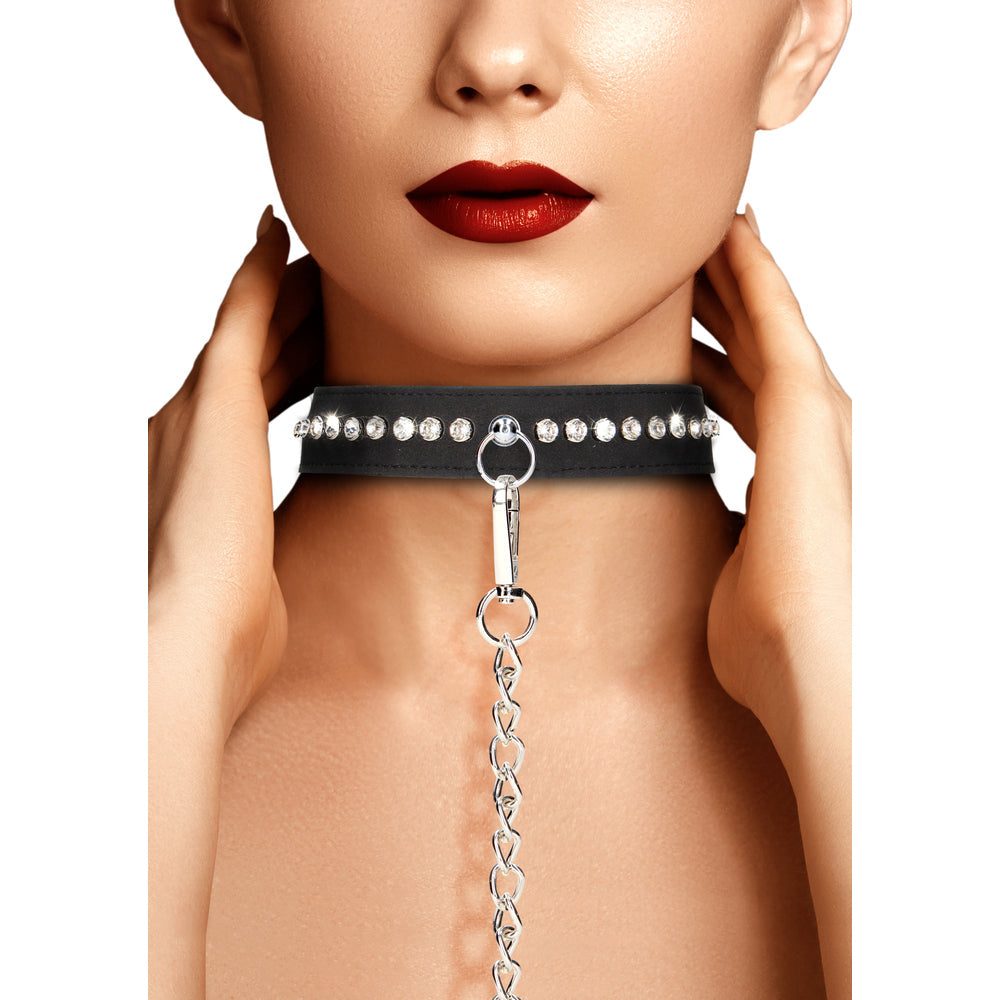 Ouch Diamond Studded Collar With Leash | Bondage Collars & Leads | Shots Toys | Bodyjoys