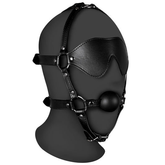 Ouch Xtreme Blindfolded Head Harness With Solid Ball Gag | Bondage Gag | Shots Toys | Bodyjoys