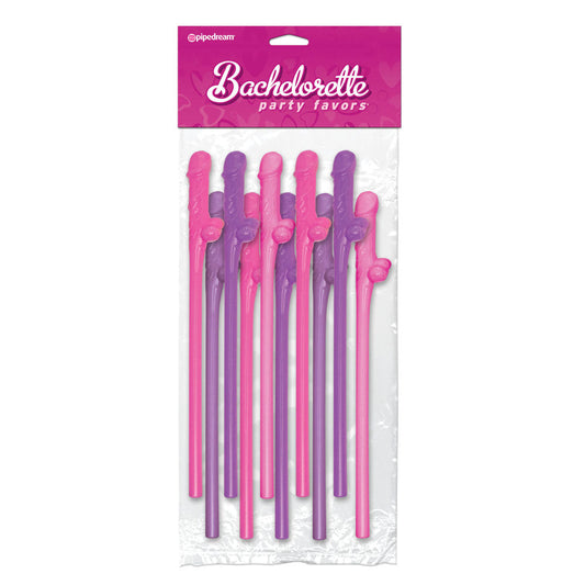Bachelorette Party Favours Pecker Straws Pink And Purple 10 Pack | Novelty Toy | Pipedream | Bodyjoys