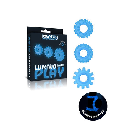 Lovetoy Lumino Play Glow-In-The-Dark Cock Ring Set Blue 3 Pieces | Cock Ring Set | Lovetoy | Bodyjoys