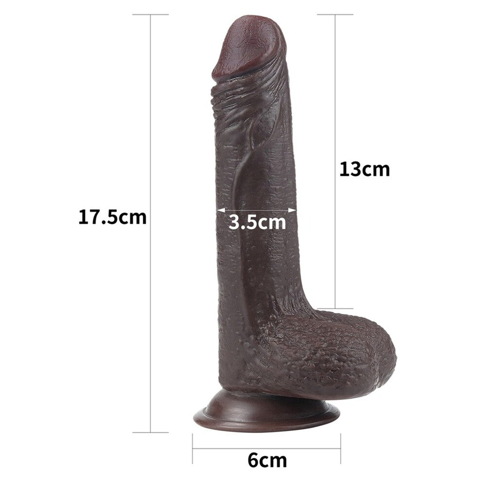 Lovetoy 7 Inch Sliding-Skin Dual Layer Dong With Testicles Brown | Large Dildo | Lovetoy | Bodyjoys