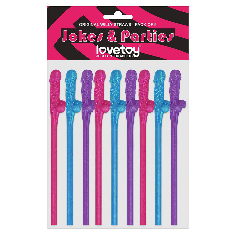 Lovetoy Willy Straws Blue Pink And Purple 9 Pack | Novelty Toy | Lovetoy | Bodyjoys