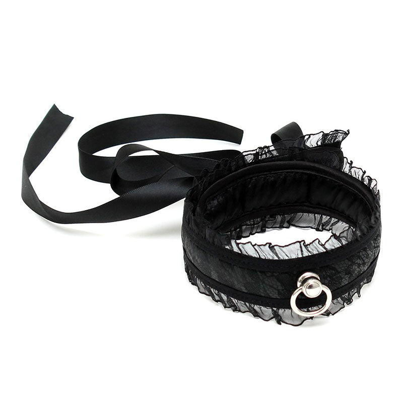 Satin Look Black Collar With O-Ring | Bondage Collars & Leads | Rimba | Bodyjoys