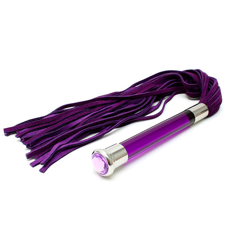 Suede Flogger With Glass Handle And Crystal Purple | Bondage Flogger | Rimba | Bodyjoys