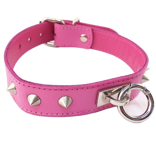 Rouge Garments Pink Studded O-Ring Studded Collar | Bondage Collars & Leads | Rouge | Bodyjoys
