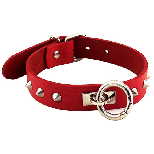 Rouge Garments Red Studded O-Ring Studded Collar | Bondage Collars & Leads | Rouge | Bodyjoys
