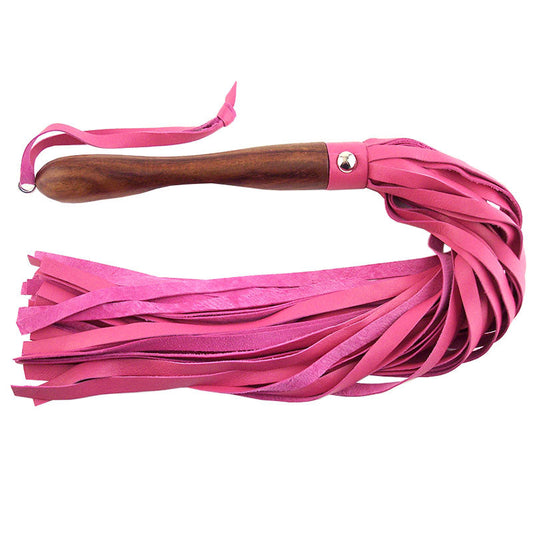 Rouge Garments Wooden Handled Pink Leather Flogger | Bondage Flogger | Rouge | Bodyjoys
