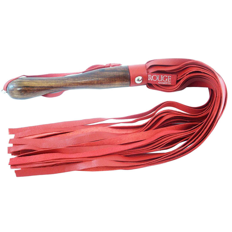 Rouge Garments Wooden Handled Red Leather Flogger | Bondage Flogger | Rouge | Bodyjoys