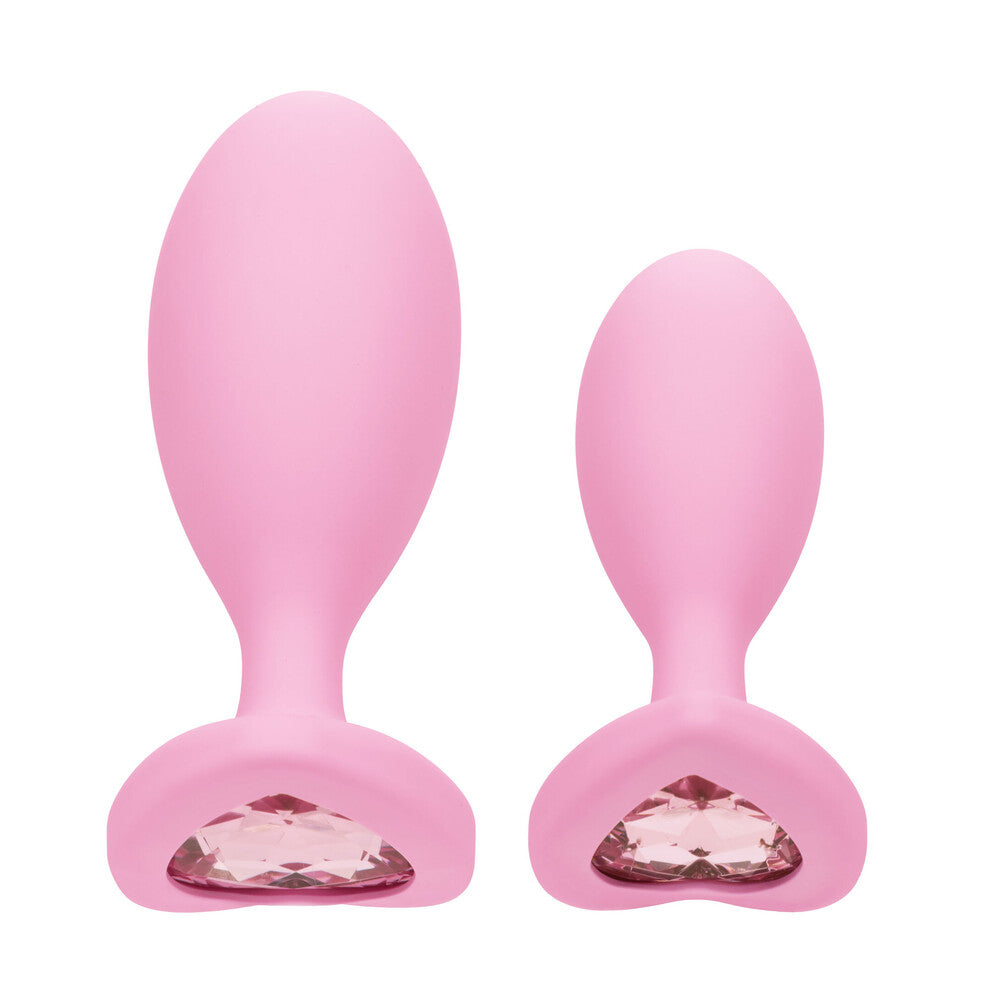 First Time Crystal Booty Duo Silicone Butt Plugs Pink 2 Pieces | Butt Plug Set | CalExotics | Bodyjoys